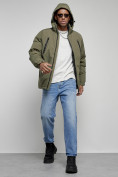 Купить Куртка спортивная мужская зимняя с капюшоном цвета хаки 8360Kh, фото 20