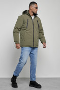 Купить Куртка спортивная мужская зимняя с капюшоном цвета хаки 8360Kh, фото 3