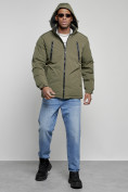 Купить Куртка спортивная мужская зимняя с капюшоном цвета хаки 8360Kh, фото 6