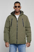 Купить Куртка спортивная мужская зимняя с капюшоном цвета хаки 8360Kh, фото 7