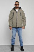 Купить Куртка спортивная мужская зимняя с капюшоном серого цвета 8360Sr