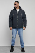 Купить Куртка спортивная мужская зимняя с капюшоном темно-синего цвета 8360TS