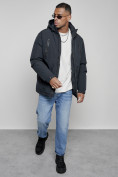 Купить Куртка спортивная мужская зимняя с капюшоном темно-синего цвета 8360TS, фото 14