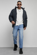 Купить Куртка спортивная мужская зимняя с капюшоном темно-синего цвета 8360TS, фото 18