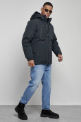 Купить Куртка спортивная мужская зимняя с капюшоном темно-синего цвета 8360TS, фото 3