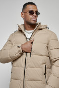 Купить Куртка спортивная мужская зимняя с капюшоном бежевого цвета 8362B, фото 10