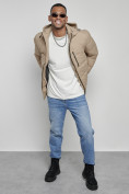 Купить Куртка спортивная мужская зимняя с капюшоном бежевого цвета 8362B, фото 15