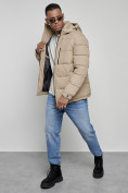 Купить Куртка спортивная мужская зимняя с капюшоном бежевого цвета 8362B, фото 16
