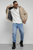 Купить Куртка спортивная мужская зимняя с капюшоном бежевого цвета 8362B, фото 18