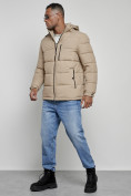 Купить Куртка спортивная мужская зимняя с капюшоном бежевого цвета 8362B, фото 2