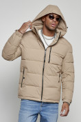 Купить Куртка спортивная мужская зимняя с капюшоном бежевого цвета 8362B, фото 5