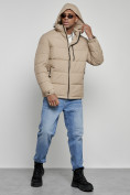 Купить Куртка спортивная мужская зимняя с капюшоном бежевого цвета 8362B, фото 6