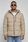 Купить Куртка спортивная мужская зимняя с капюшоном бежевого цвета 8362B, фото 8