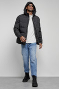 Купить Куртка спортивная мужская зимняя с капюшоном черного цвета 8362Ch, фото 16