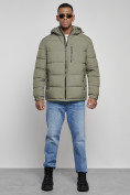 Купить Куртка спортивная мужская зимняя с капюшоном цвета хаки 8362Kh