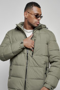 Купить Куртка спортивная мужская зимняя с капюшоном цвета хаки 8362Kh, фото 10