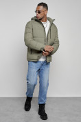 Купить Куртка спортивная мужская зимняя с капюшоном цвета хаки 8362Kh, фото 15