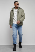 Купить Куртка спортивная мужская зимняя с капюшоном цвета хаки 8362Kh, фото 16