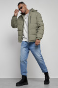 Купить Куртка спортивная мужская зимняя с капюшоном цвета хаки 8362Kh, фото 17
