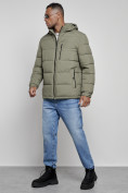 Купить Куртка спортивная мужская зимняя с капюшоном цвета хаки 8362Kh, фото 2