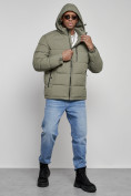 Купить Куртка спортивная мужская зимняя с капюшоном цвета хаки 8362Kh, фото 6