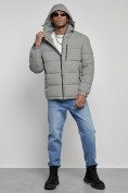 Купить Куртка спортивная мужская зимняя с капюшоном серого цвета 8362Sr, фото 6