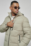 Купить Куртка спортивная мужская зимняя с капюшоном светло-зеленого цвета 8362ZS, фото 11