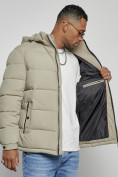 Купить Куртка спортивная мужская зимняя с капюшоном светло-зеленого цвета 8362ZS, фото 13