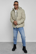 Купить Куртка спортивная мужская зимняя с капюшоном светло-зеленого цвета 8362ZS, фото 14