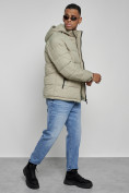 Купить Куртка спортивная мужская зимняя с капюшоном светло-зеленого цвета 8362ZS, фото 16