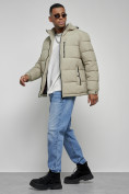 Купить Куртка спортивная мужская зимняя с капюшоном светло-зеленого цвета 8362ZS, фото 17