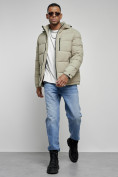 Купить Куртка спортивная мужская зимняя с капюшоном светло-зеленого цвета 8362ZS, фото 18