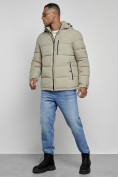 Купить Куртка спортивная мужская зимняя с капюшоном светло-зеленого цвета 8362ZS, фото 2