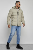 Купить Куртка спортивная мужская зимняя с капюшоном светло-зеленого цвета 8362ZS, фото 3
