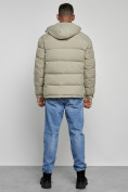 Купить Куртка спортивная мужская зимняя с капюшоном светло-зеленого цвета 8362ZS, фото 4