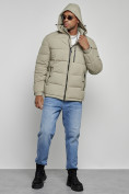 Купить Куртка спортивная мужская зимняя с капюшоном светло-зеленого цвета 8362ZS, фото 6