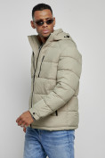 Купить Куртка спортивная мужская зимняя с капюшоном светло-зеленого цвета 8362ZS, фото 9