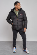 Купить Куртка мужская зимняя с капюшоном спортивная великан черного цвета 8377Ch, фото 10