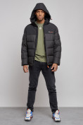 Купить Куртка мужская зимняя с капюшоном спортивная великан черного цвета 8377Ch, фото 5