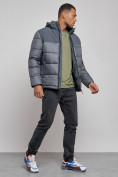 Купить Куртка мужская зимняя с капюшоном спортивная великан серого цвета 8377Sr, фото 3