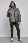Купить Куртка мужская зимняя с капюшоном спортивная великан серого цвета 8377Sr, фото 5