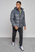 Купить Куртка мужская зимняя с капюшоном спортивная великан серого цвета 8377Sr, фото 9
