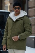 Купить Парка мужская зимняя удлиненная с мехом хаки цвета 8751Kh