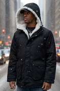 Купить Парка мужская зимняя удлиненная с мехом черного цвета 8753Ch