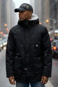 Купить Парка мужская зимняя удлиненная с мехом черного цвета 8753Ch, фото 3