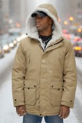 Купить Парка мужская зимняя удлиненная с мехом горчичного цвета 8753G, фото 3