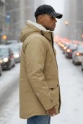Купить Парка мужская зимняя удлиненная с мехом горчичного цвета 8753G, фото 2