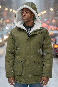 Купить Парка мужская зимняя удлиненная с мехом хаки цвета 8753Kh, фото 3
