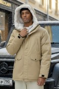 Купить Парка мужская зимняя удлиненная с мехом горчичного цвета 8755G