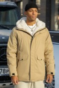 Купить Парка мужская зимняя удлиненная с мехом горчичного цвета 8755G, фото 3
